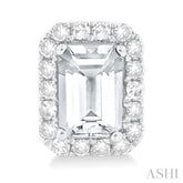 6x4 MM Octagonal Shape White Topaz and 1/4 Ctw Round Cut Diamond Halo Semi-Precious Stud Earrings in 14K White Gold